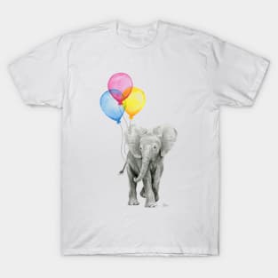 Baby Elephant Watercolor with Balloons T-Shirt